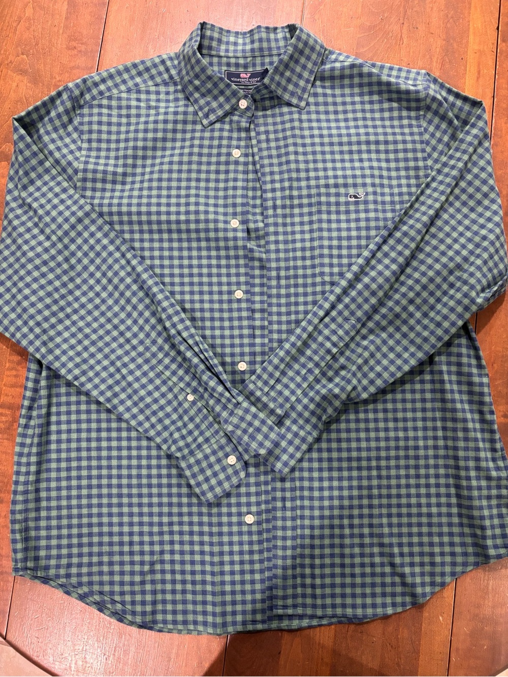 Vineyard Vines Men's Green & Navy Check Button-Down Shirt Size L
